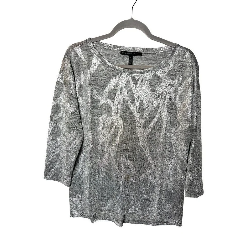 White House black market silver print top NWT small‎